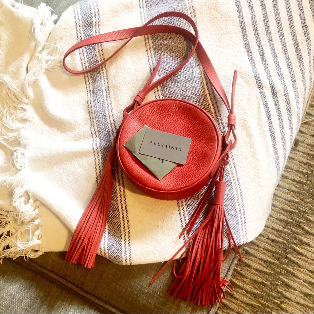 ALL SAINTS Kepi Lea Round leather Crossbody Bag Red